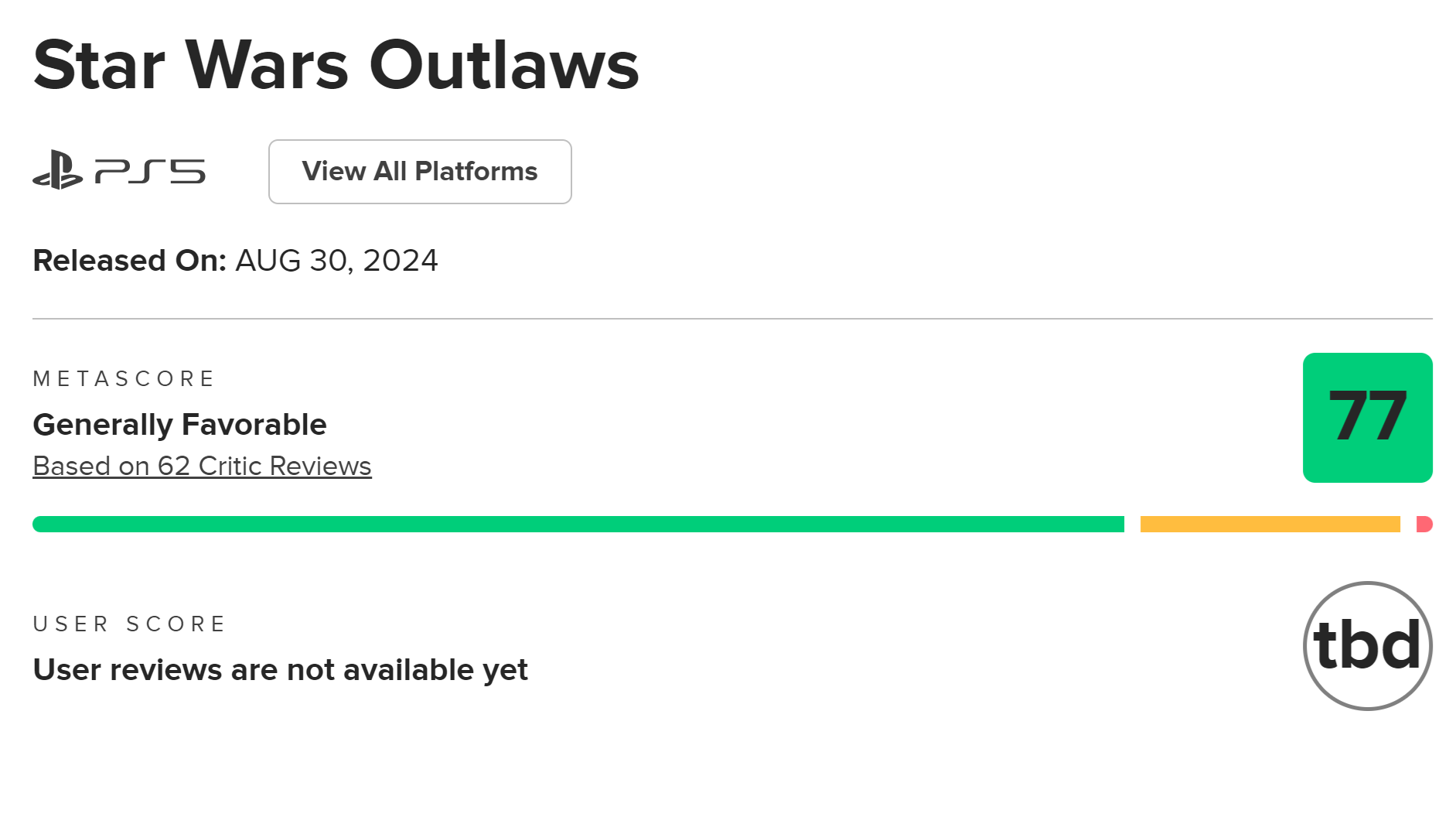 نمرات بازی استار وارز Star Wars Outlaws