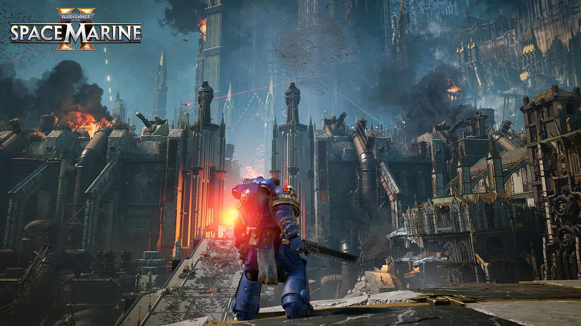 میدان جنگ پر از انفجار و نورهای پلاسمایی در Anniversary Update بازی Space Marine 2