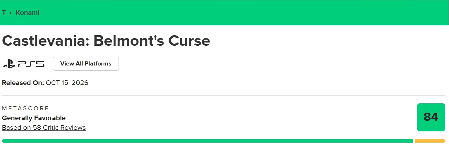 نمرات متاکریتیک Castlevania: Belmont's Curse